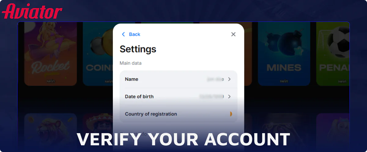 Verify your Account to start palaying Aviator